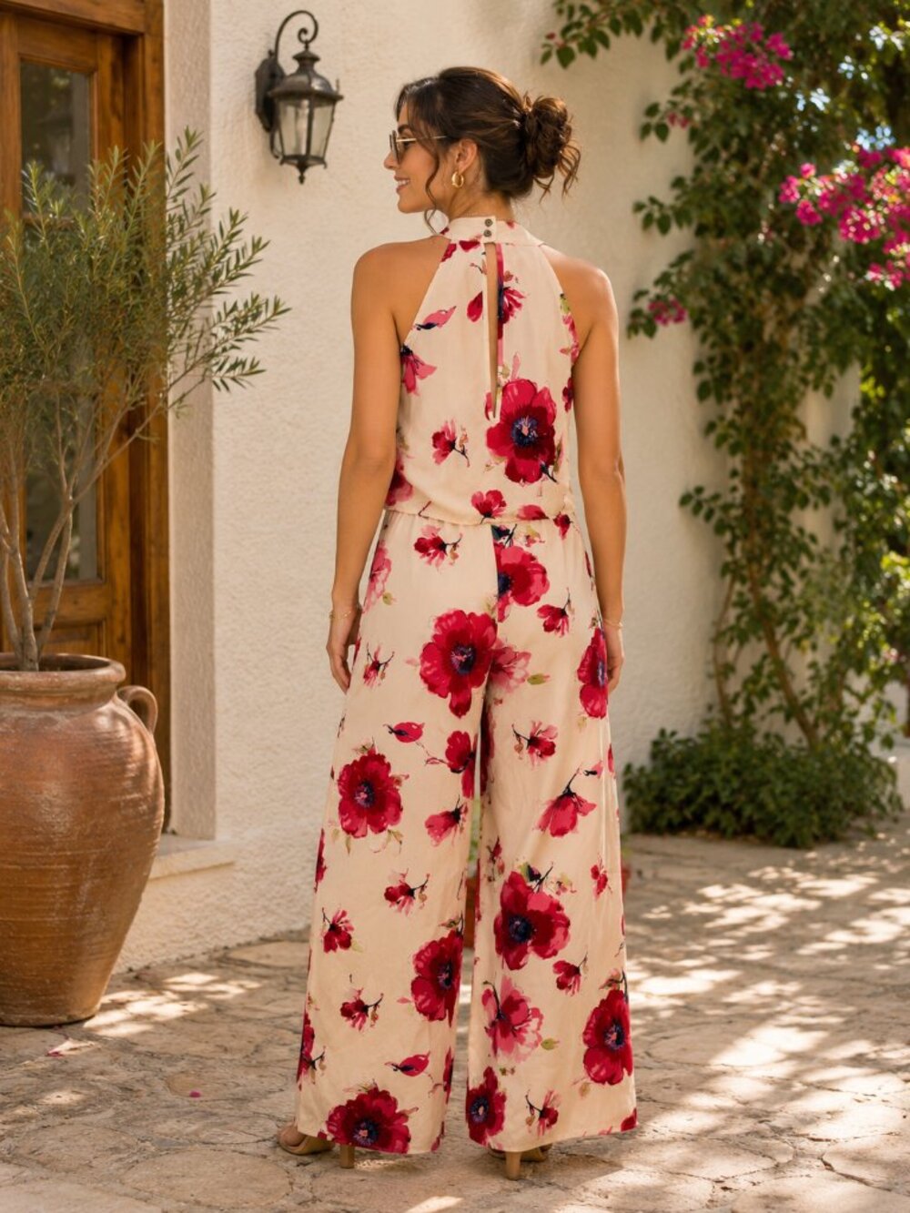 Peach Love California BoHo Floral Wide-Leg Jumpsuit | small | B-1843 - Picture 3 of 16